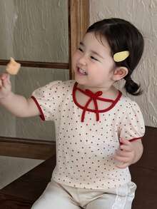 DAZY Toddler Girls' Round Neck Heart Print Short Sleeve Top - White - View 3