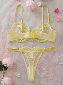2pcs Yellow Innocent Girl Style Wire-Rimmed Bra Set - Yellow - View 2