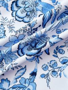 SHEIN 少女花卉撞色贝壳刺绣连体泳衣，适合夏季度假 - 藍白色 - 查看 6