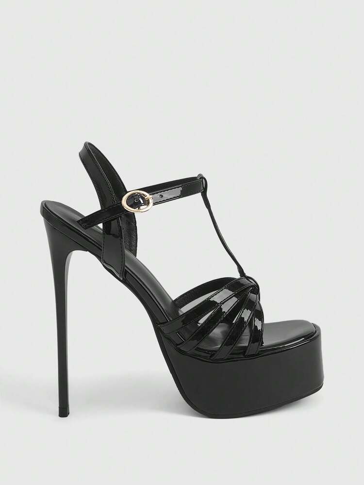 CUCCOO LuxiPop Women Shoes Summer Multiple Cross T-Strap Design Pointed Tip Thin Heel Platform High Heel Sexy Elegant Temperament Fashion Women's High Heel Sandals Heel Shoes Nightclub Style Runway High Heel Sandals