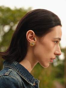 Glisma 18K镀金水钻向日葵耳环，适合各种场合，复古风格，金属质感，宝石镶嵌，送给妈妈/女士/女孩/母亲，高端，复古，优雅复古，适合各种场合，优雅，金属质感，复古，精致，送给妈妈/女士/女孩/母亲，宝石，心形，情人节，金色，复活节，旅行/海滩/度假，波西米亚风，颓废摇滚风 - 金色 - 查看 3