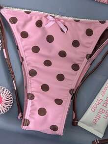Bonvoyette Women's Polka Dot Triangle Soft Cup Neck Tie Set - Hot Pink - View 8