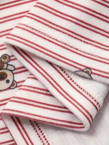 DAZY 少女条纹卡通熊圆领落肩休闲连衣裙 - 粉色 - 查看 7