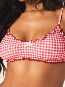 MISSGUIDED Women's Gingham Check Bralette With Ruffle Trim And Adjustable Straps Summer Crop Top - Multicolor - View 5