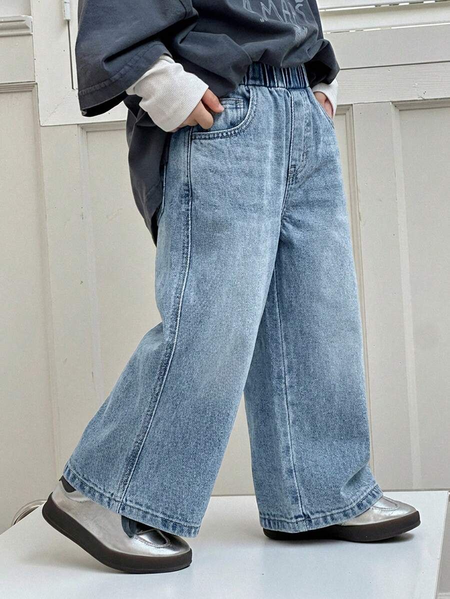 DAZY Young Boy Loose Straight Leg Jeans, All-Match Versatile Pants For Autumn - Light Wash - View 1