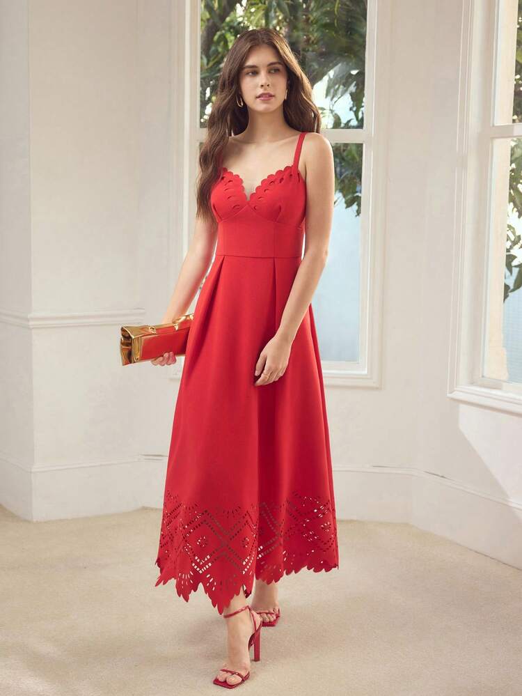 WOMEN'S HOLLOW OUT DESIGN LONG DRESS, AUTUMN/WINTER