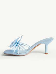 CUCCOO CHICEST Women's Simple Black Snake Skin Pattern Square Toe Low Heel Sandals Valentine's Day Elegant Shoes - blue satin - View 5