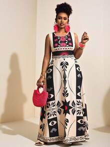 Truni 大码印花无袖休闲连衣裙，适合梨形/三角形身材的女士长款连衣裙，印花长款连衣裙，无袖长款连衣裙，波西米亚风长款连衣裙，印花连衣裙，女士长款连衣裙，女士印花连衣裙，波西米亚风印花长款连衣裙，A字长款连衣裙，女士长款连衣裙，女士印花长款连衣裙，波西米亚风印花连衣裙，女士印花田园风连衣裙，优雅长款连衣裙，女士连衣裙，女士印花长款连衣裙，印花长款连衣裙，波西米亚风长款连衣裙，飘逸连衣裙 - 棕色 - 查看 6