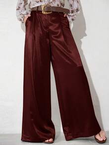 Aveloria Modichic Women's Elegant Loose Fit Flowy Trousers With Leather Belt, Flattering Leg Line, Suitable For Commuting - Burgundy - View 3