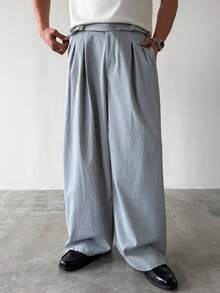HUEFORM Men's Solid Color Baggy Pleated Wide Leg Loose Casual Pants Japanese Pants Grey Pants Pleated Pants Oversized Pants - Dusty Blue - View 6
