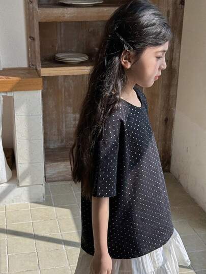 DAZY Tween Girl Polka Dot Print Casual Short Sleeve T-Shirt