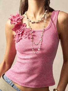 Bohemela BOHO elegantes gestricktes Blumen-Camisole für Strandurlaub für Frauen - Pink - Übersicht 1