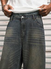 Modcrash 1件 Hearty Haven 宽松休闲时尚百搭街头风阔腿直筒牛仔裤 - 霧霾藍 - 查看 6