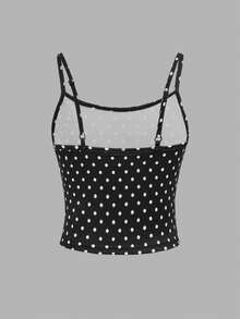 SHEIN Girlism Tween Girl Casual Street Style Polka Dot Print Knit Camisole Top - Black - View 2