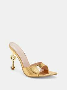 Spring/Summer Women's Sexy Pointed Toe Gold High-Heel Mules Spring Shoes Summer Shoes - Gold - View 7