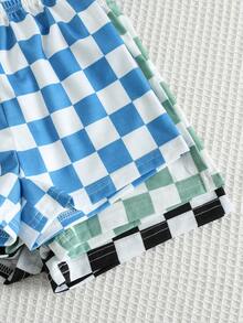 SHEIN 6件套婴儿卡通字母印花连帽短袖上衣和休闲短裤两件套，男女童均适用 - 彩色 - 查看 9