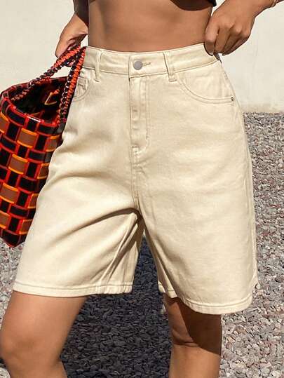 DAZY 女士休闲纯色水洗牛仔短裤，夏季