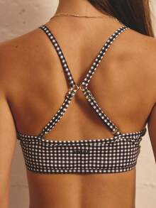 Aralina Women's Summer Fashion Plaid Camisole Sports Bra And Leggings Set - Black and White - View 6