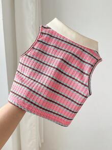 SHEIN Babygirl Cute Summer Versatile Striped Sleeveless Polo Shirt - Pink - View 2