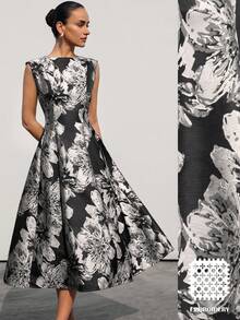 Aveloria Modichic 新款优雅高贵女士约会之夜奢华简约精致提花面料圆领无袖收腰喇叭裙 - 彩色 - 查看 1