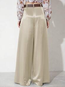 Aveloria Modichic 女士优雅宽松飘逸长裤，配皮带，修饰腿型，适合通勤 - 米色 - 查看 2