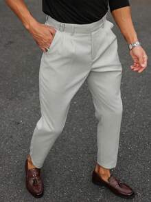 Calvornis 男士正装灰色西装裤，锥形款式，非常适合办公室和活动，男士正装裤，男士灰色百褶裤，男士长裤 - 灰色 - 查看 1