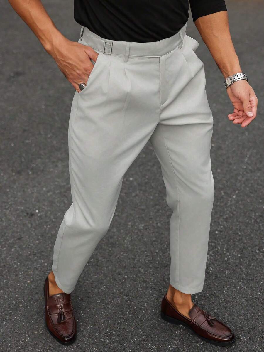Calvornis 男士正装灰色西装裤，锥形款式，非常适合办公室和活动，男士正装裤，男士灰色百褶裤，男士长裤 - 灰色 - 查看 1