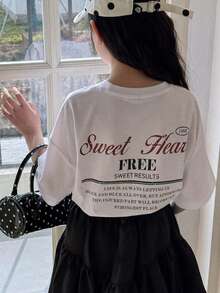 DAZY 少女圆领印花短袖休闲T恤，秋季款 - 白色 - 查看 1