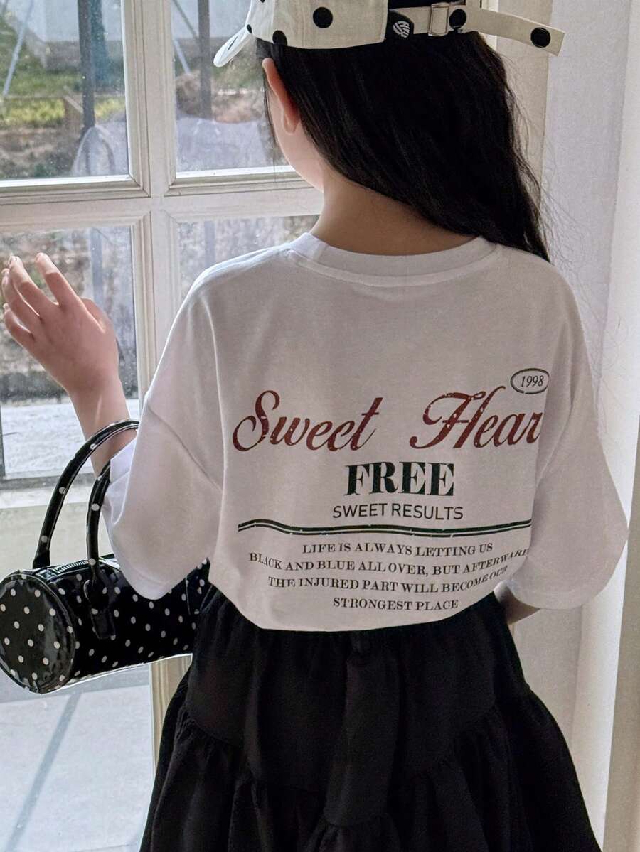 DAZY 少女圆领印花短袖休闲T恤，秋季款 - 白色 - 查看 1