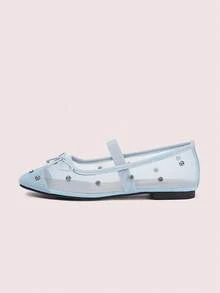 CUCCOO DOLLMOD Bailarinas de malla azul claro transpirables con adornos de strass para mujer - Azul claro - Ver 8