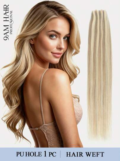 PU Hole Weft Human Hair Extension Real Human Hair 12-24inch Highlighted Color Straight Human Hair Extensions Bundles Invisible Hair Extensions Human Hair