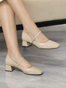 Sleekvia Women's Elegant Commuter Simple Square Toe Pumps - Apricot - View 1