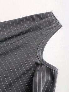 SHEIN Sweetro Áo kiểu nữ dáng ôm thanh lịch, màu xám, họa tiết kẻ sọc, lệch vai, thắt eo, thích hợp cho mùa xuân/hè. - Xám - Xem 6