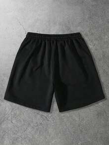 ROMWE MEN Men's Gothic Print Drawstring Waist Pocket Casual Shorts Spring/Summer - Black - View 2