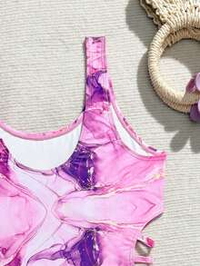 1pc Casual Party 3D Art Print Beach Swimsuit For Teens, Spring/Summer - Multicolor - View 4