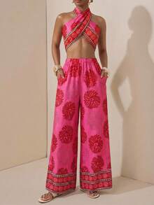 Zivah Lễ hội âm nhạc mùa hè 2025 Lễ Phục sinh Ngày của Mẹ Mùa cưới Tham dự đám cưới Tiệc sinh nhật Hàng ngày Thường ngày Kỳ nghỉ Du lịch trên tàu biển Tắm nắng Phong cách thịnh hành Thanh lịch Đi làm Công sở Thường ngày Bộ áo ống hở lưng và quần ống đứng cho nữ, họa tiết hoa, màu xanh lá cây - Màu Hồng Tươi - Xem 5