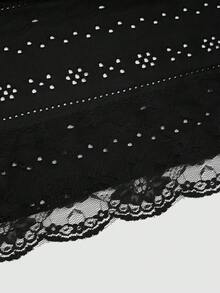 Sweetra Sweet Contrast Lace Elastic Waist Double-Layer Skirt, Elegant Vacation Summer Women Outfit - Black - View 4