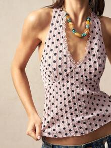 Bohemela 波西米亚风度假休闲纹理针织粉色波点女式背心 - 粉色 - 查看 5