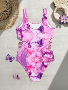 1pc Casual Party 3D Art Print Beach Swimsuit For Teens, Spring/Summer - Multicolor - View 2