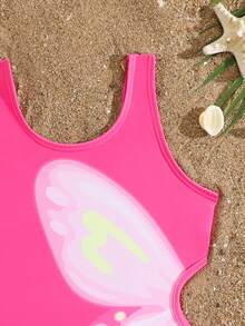 SHEIN 可爱前后粉色蝴蝶镂空设计女童连体泳衣 - 彩色 - 查看 3