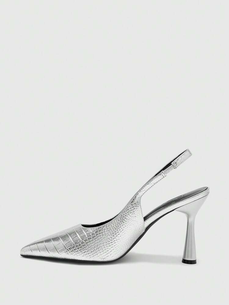 CUCCOO BIZCHIC Women's Pointed Toe Silver Stone Texture High Heel Pumps, Spring/Summer