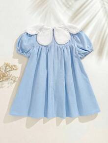 Cozy Pixies Baby Girl Floral Print Ruffle Collar Petal Sleeve Dress - Blue - View 2