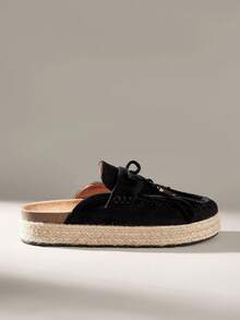 Solecia 女士系带休闲一脚蹬凉鞋，波西米亚风格，适合日常穿着 - 黑色 - 查看 1