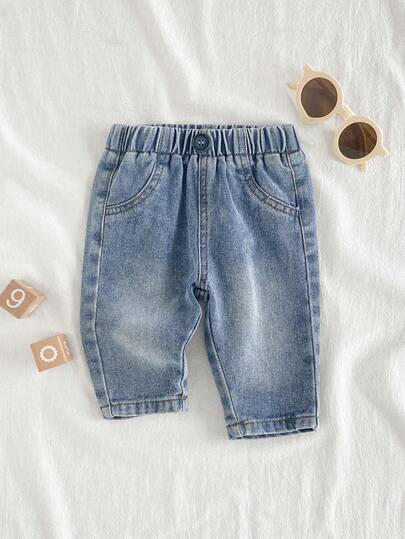 Quần jean cho bé trai, kiểu dáng thường ngày, màu xanh nhạt, cạp chun, dáng rộng, ống thẳng, thoải mái, chất liệu cotton cao cấp, thích hợp mặc hàng ngày đến trường, quần jean cotton cho trẻ em, quần bé trai mùa xuân và mùa thu.