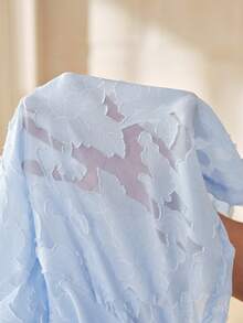 SHEIN 女童泡泡袖隐形拉链装饰休闲时尚圆领A字连衣裙 - 藍色 - 查看 8