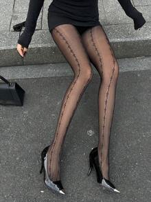 DAZY Quần tất bó sát họa tiết dành cho nữ, quần legging gợi cảm và thoải mái phong cách Y2K - màu đen - Xem 6