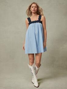 WESTFADE Women's Light Blue Dress With Black Trim Embellishments - Multicolor - View 3