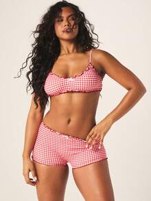 MISSGUIDED Women's Gingham Check Bralette With Ruffle Trim And Adjustable Straps Summer Crop Top - Multicolor - View 3