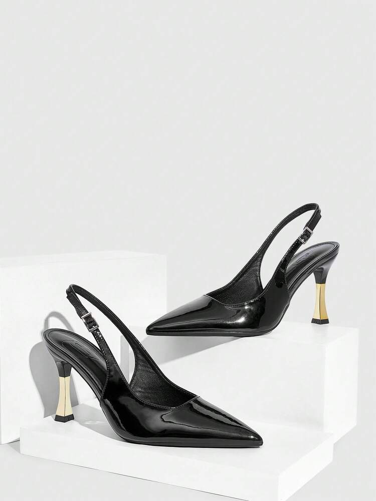 CUCCOO SZL Women's Pointed Toe Color Block Stiletto Heel Slip-On Pumps, Versatile For Commute, Party, Work, Leather, Seasonal