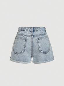 Selenza Shorts vaqueros de verano con decoración de perlas en color azul claro para mujer - Azul - Ver 6